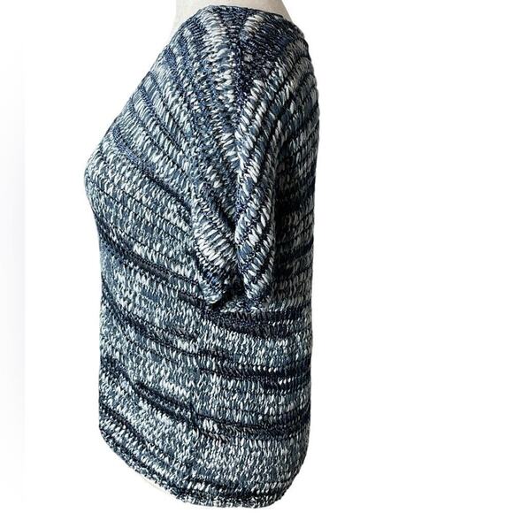 Eileen Fisher Brushstroke Cotton Tape Sweater Blue V-Neckline Size Small Petite - Picture 10 of 13
